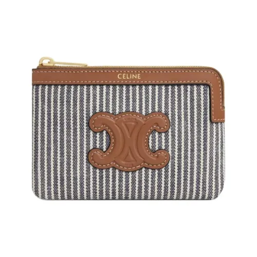 CELINE Triomphe Ткань Телячья Кожа Кошелек Женский Морской Синий