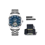 Стальной ремешок с синим циферблатом [Модная игрушка, подарочная коробка + кожаный ремешок]