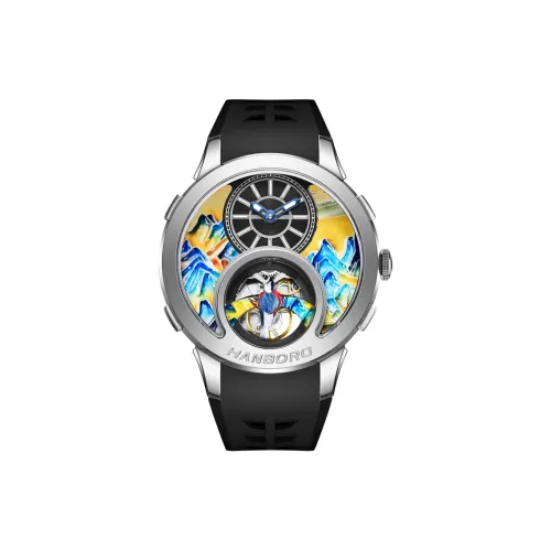 HANBORO 2001 1 Thousand Miles Scenery Collection Механический механизм Силиконовый ремешок Часы Мужские Синий циферблат