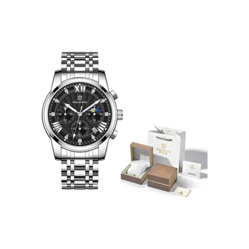 ROLENDO R Ultimate Collection Мужские часы Кварцевый механизм Ремешок из нержавеющей стали Часы Мужские Черный циферблат