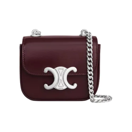 CELINE Claude Коровья кожа Сумка через плечо Мини Женская Темно-бордовый
