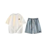 Комплект одежды (Белый топ + Светло-синий низ)