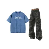 Washed Blue Short-Sleeved + Camouflage Jeans  
Вымытый синий с короткими рукавами + камуфляжные джинсы