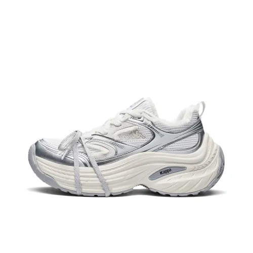 KAPPA Спина к Спине Устойчивые к истиранию Низкие Топ Кроссовки для бега Толстоподошвенные Женские Белые Серебряные