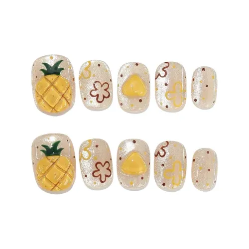 T Z Ананас Flashing Кошка's Eye False Nail Миндаль Короткий Sleeveless Cropped Квадрат Круглый Ледяная прозрачность Желтый Градиентный Милый