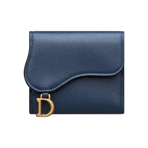 DIOR Saddle Sheepskin Wallet Women's Deep Sea Blue