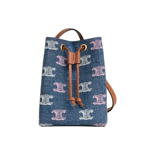 CELINE SAILOR Деним Ведрообразная Сумка Плечевая Сумка Мини Женская Синяя