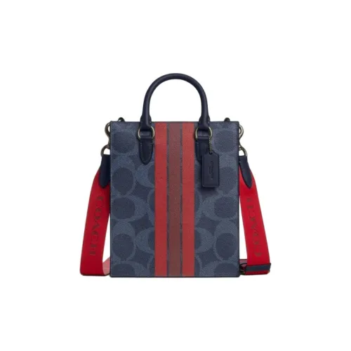 COACH Dylan Покрытый холст Тоут Сумка Сумка для покупок Сумка на плечо Сумка Маленькая Мужская Синяя и Красная