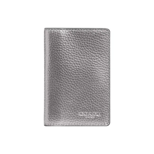 COACH Галька Кожа с Утонченный Телячья кожа Кошелек Женские Черный Антиквар Никель Металлический серый