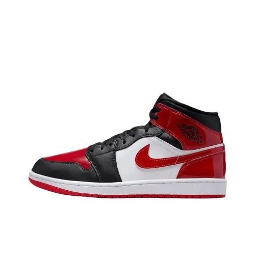 Jordan Air Jordan 1 MID Топ Винтажные баскетбольные кроссовки Мужской Черный Красный Белый