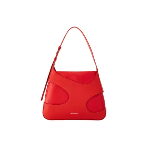 Ferragamo Hammered Текстура Коровья кожа Сумка Сумка через плечо Женская Красная