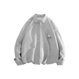 [Длинный рукав, полосатая рубашка] Серо-белые полосы (логотип Hengshan Gehe на груди)