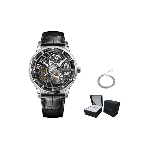 MELLERSUEDY Sky Craft Series Автоматический механический механизм Коровья кожа Ремень Часы Мужские часы Черепный циферблат