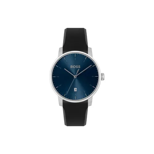 Hugo Boss Мужские часы Кварцевый механизм Силиконовый ремешок 41 мм Синий циферблат