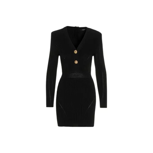 BALMAIN FW22 Длинное платье с длинными рукавами женское черное