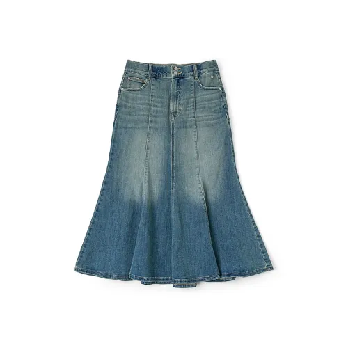 Lee Светло-синие Женские Джинсовые Длинные Юбки