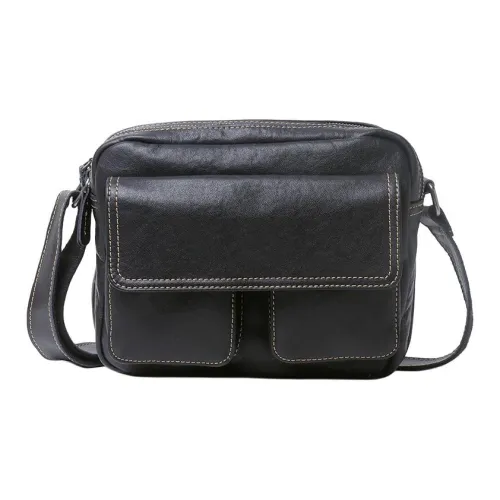 DOSRFINI Сумка через плечо из коровьей кожи Мужская Черная