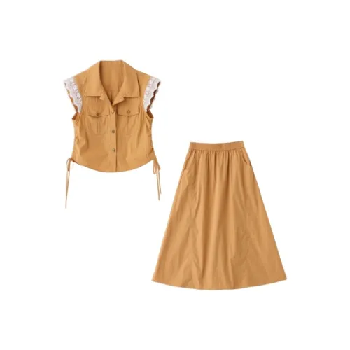 YGPRW Оранжевый Желтый Комплекты Женские Юбка и Топ