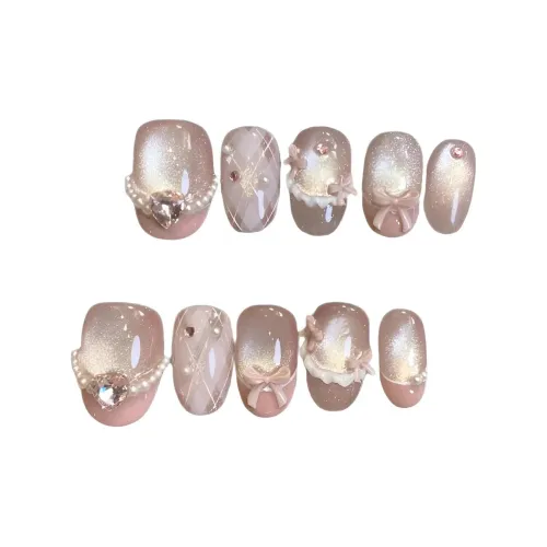 T Z Стеклянные бусины Невинно-розовый Цвет Кошка's Eye GOOD Looking False Nail Короткий Ледяная прозрачность Розовый Градиентный Стиль Instagram