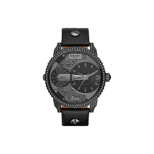 DIESEL Мужские часы Кварцевый механизм Естественная кожа Ремешок 54 мм Черный циферблат