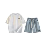 Комплект одежды (Белый Фотиния Серый Топ + Светло-Синий Низ)