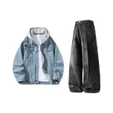 Светло-синий топ + черные штаны