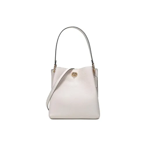 COACH Charlie Полированная кожа с эффектом галечника ведрообразные сумки сумка через плечо плечевая сумка средний размер женский цвет мел белый