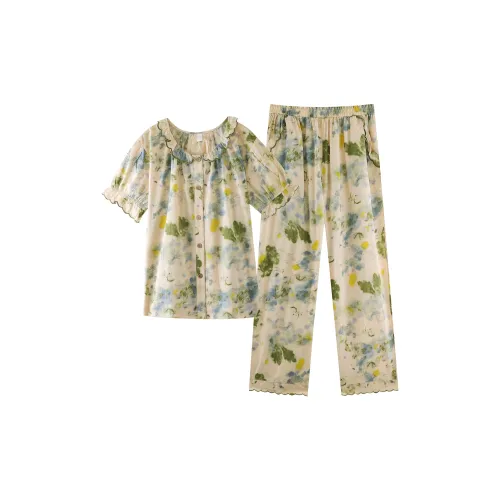 ZumashL S85209# MID Брюки с рукавами Масло Картины Цвет Палитра Женские Пижамные комплекты