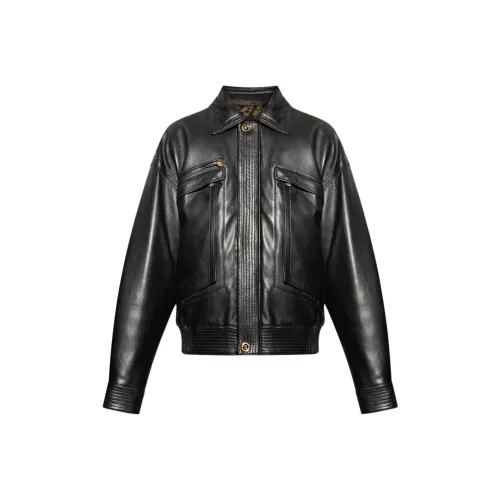 VERSACE Мужские черные кожаные куртки