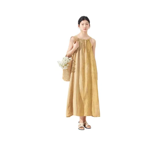 ZIMO AUTUMN Желтые Женские Платья без Рукавов