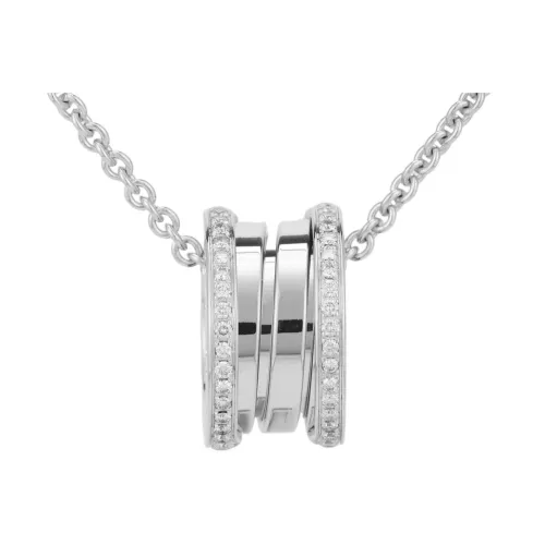 BVLGARI B.zero1 Колье Колье B.zero1 С Круглой Подвеской На Цепочке, Белое Золото 18 Карат, Бриллиантовое Паве По Краям Подвески
