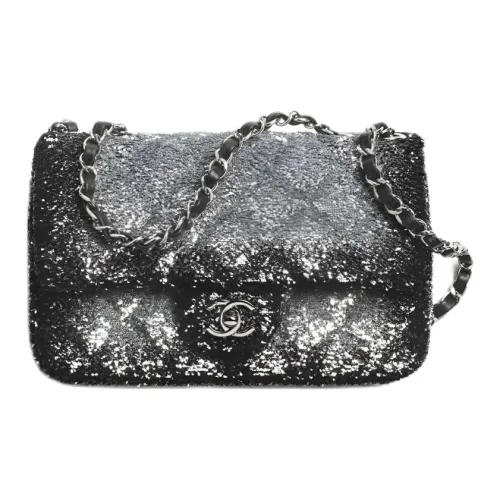 CHANEL Ручка с узором "Ромб" Блестки Сумка на плечо Женская серебряная и черная