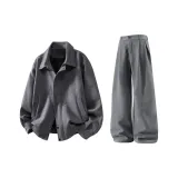 Темно-серое пальто + серо-синие штаны