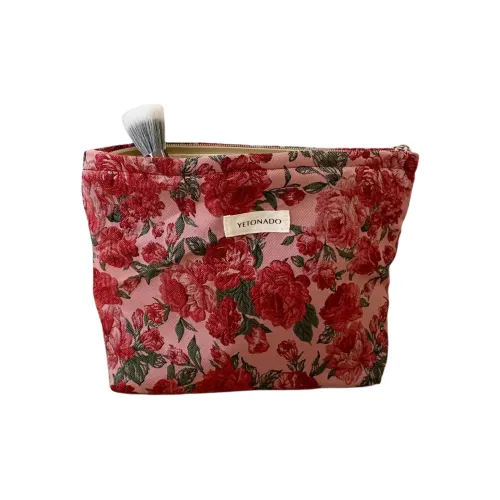 OMGD Ins New Arrival Vintage Темно-красный Жаккардовая ткань Цветочный Косметичка Портативное Хранение Устойчивый к пыли