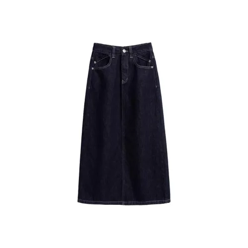 POWXV Черные Женские Джинсовые Длинные Юбки