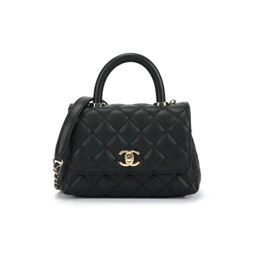 CHANEL Coco Handle Телячья кожа с рельефным узором золотое металлическое тело сумка через плечо мини женская черная