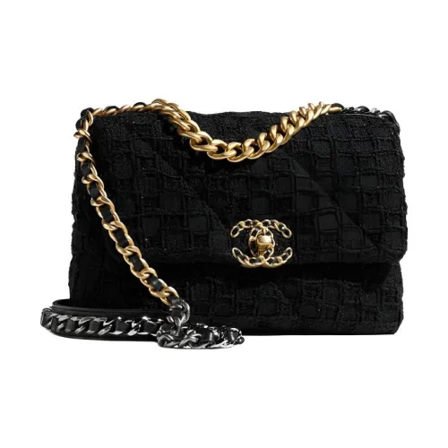 CHANEL 19Bag Twill Soft Nappa Chain Shoulder Bag Crossbody Small Women's Black
