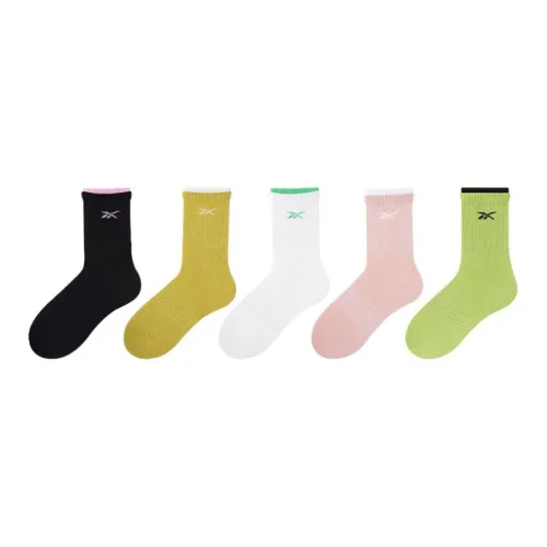 Reebok [5 пар] 1 Белый + 1 Черный + 1 Желтый + 1 Зеленый + 1 Розовый Женские носки MID до икры