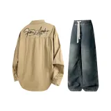 Комплект одежды (Топ в цвете хаки + Штаны в цвете винтажный синий)