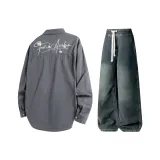 Комплект (Железо-серый топ + винтажные синие штаны)