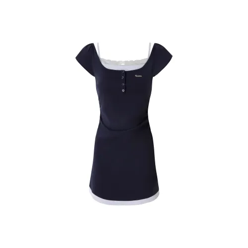 UENA Темно-синий Синий В наличии Женские Короткие Платья с Короткими Рукавами