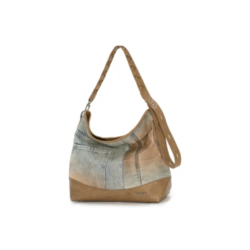 BREAKDANNY Деним с коровья кожа Хобо Сумка Сумка через плечо Сумка на плечо Женская Песочный Ruins
