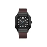 Чёрный циферблат, коричневый ремешок