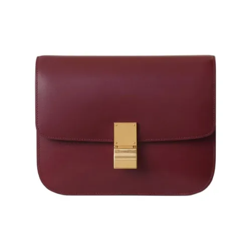 CELINE Классический Bo Телячья кожа Сумка Tofu Cube Сумка Сумка через плечо Средняя Женская Бургунди