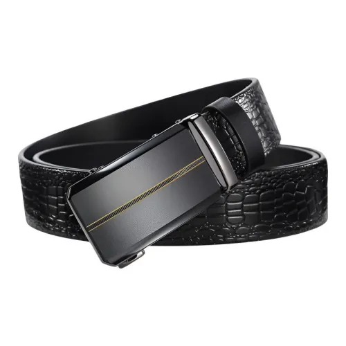 ROSEROOEN Ремни из крупнозернистой текстуры кожа коровы унисекс черный узор крокодила черный ткань плетение 3,5 см