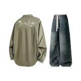 Комплект одежды (Топ цвета хаки + Штаны винтажного синего цвета)