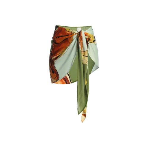 JLUXLABEL Greentropicalprintgoldenshoreswrapsarong Палантины Женские