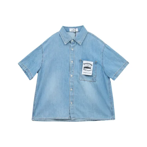 SUNTOMORROW Повседневная рубашка 2025 Летний джинсовый синий для подростков