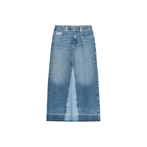 ZARA Джинсовые длинные юбки среднего синего цвета для женщин