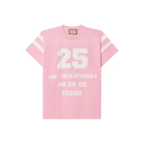 GUCCI Т-рубашка с оборванным плечевым рукавом женская розовая